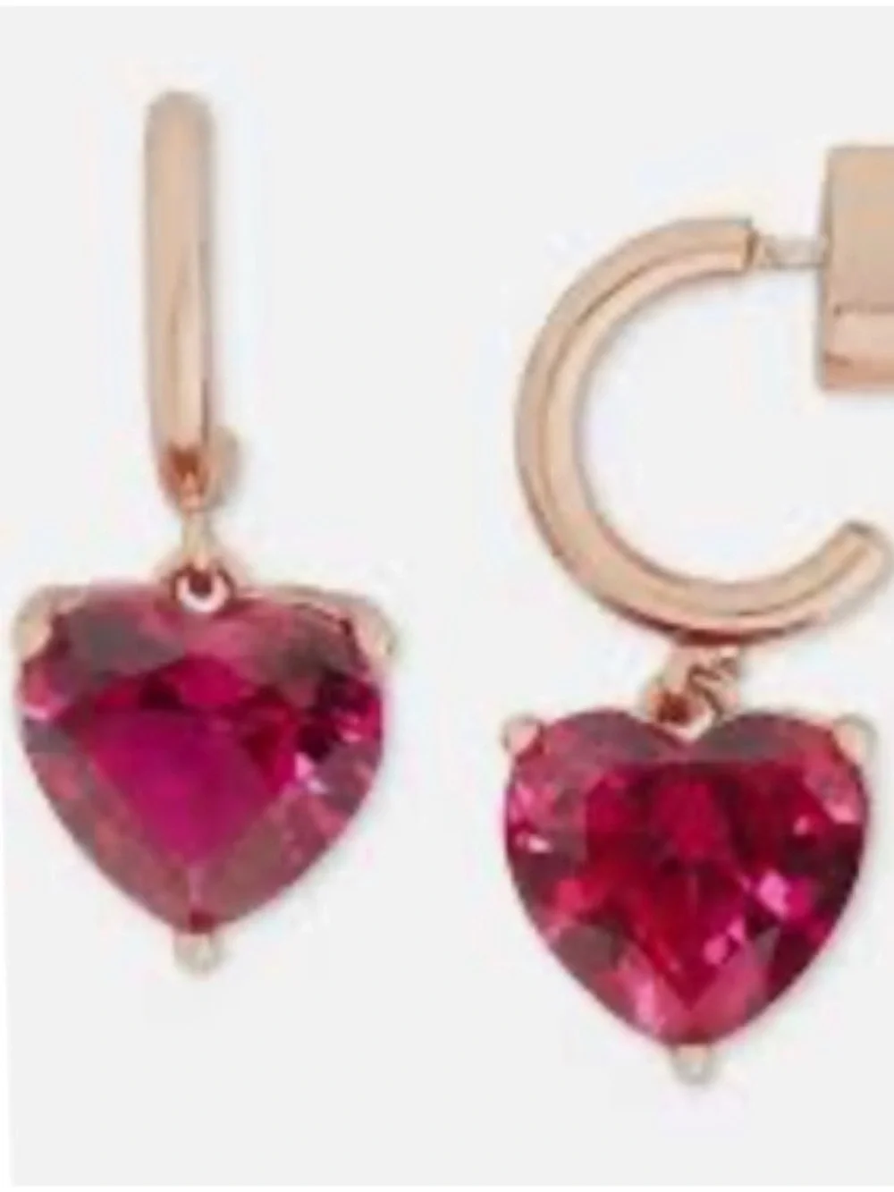 Kate Spade Gold Tone Hoops Red Simulated Ruby Heart Valentine’s Day Earrings